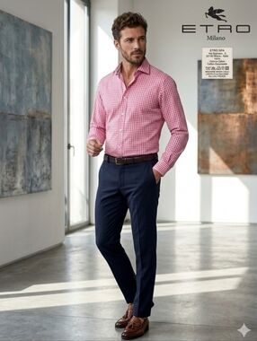 Etro  Red Button Down Long Sleeve Check Dress Shirt - size 41 BNWOT